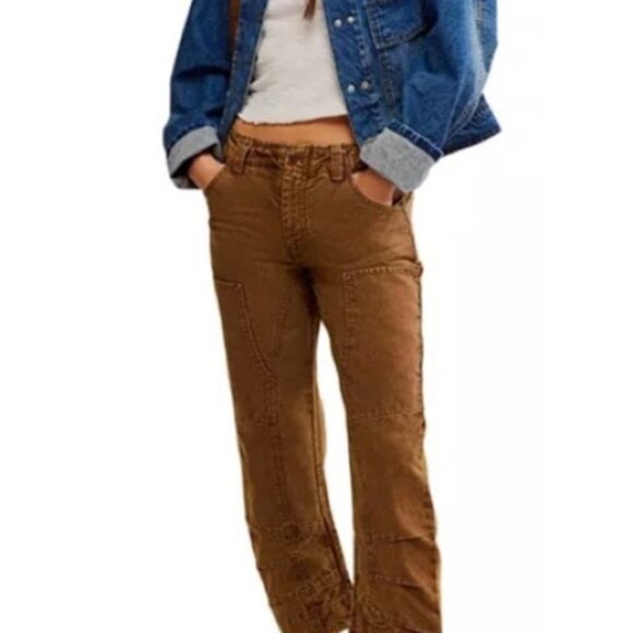 Free People We The Free Womens Olive Brown Utility Cargo Pants Size 6 Cotton Ble - Picture 2 of 12